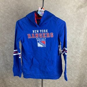 NWT Girls NHL New York Rangers Blue and Red Hoodie Shimmer Size Large 10-12